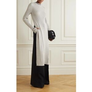 Maison Margiela Dress Sweater Ribbed Knit Wool Open Back Chic Midi Gray Large